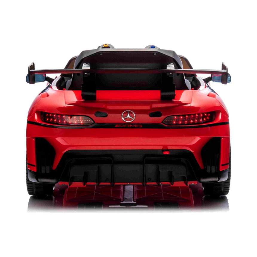 Top view of All 4 Kids BBH-033 Mercedes-Benz AMG GT3 EVO red kids ride-on car showing cockpit and racing stripes