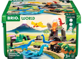 BRIO Dinosaur Deluxe Set 45 pieces wooden train set with erupting volcano and dinosaurs