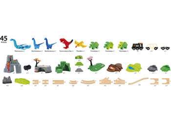 Eight colourful BRIO dinosaur figures with movable limbs