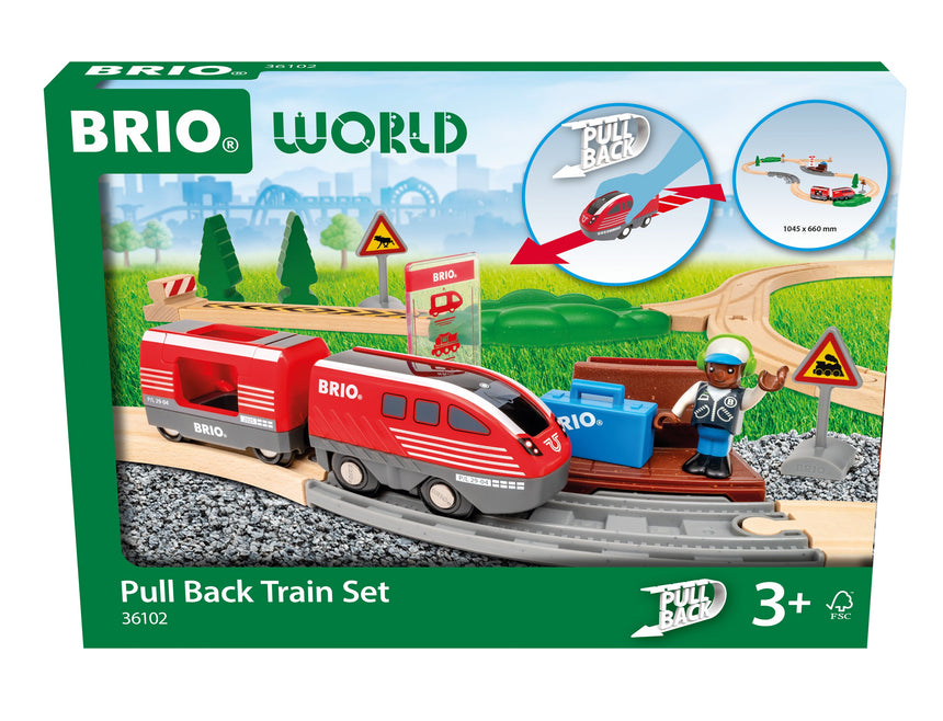 BRIO Pullback Train Set 28 pieces battery-free motorised wooden train
