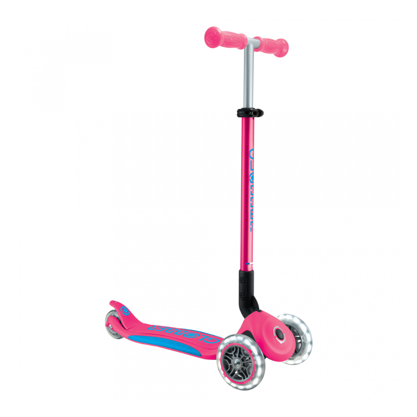 Globber Primo FOLD PLUS LIGHTS Scooter - Fuchsia Pink / Sky Blue