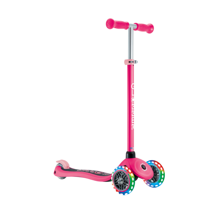 Globber Primo V2 Scooter with Lights and Griptape - Fuchsia/ Pastel Pink
