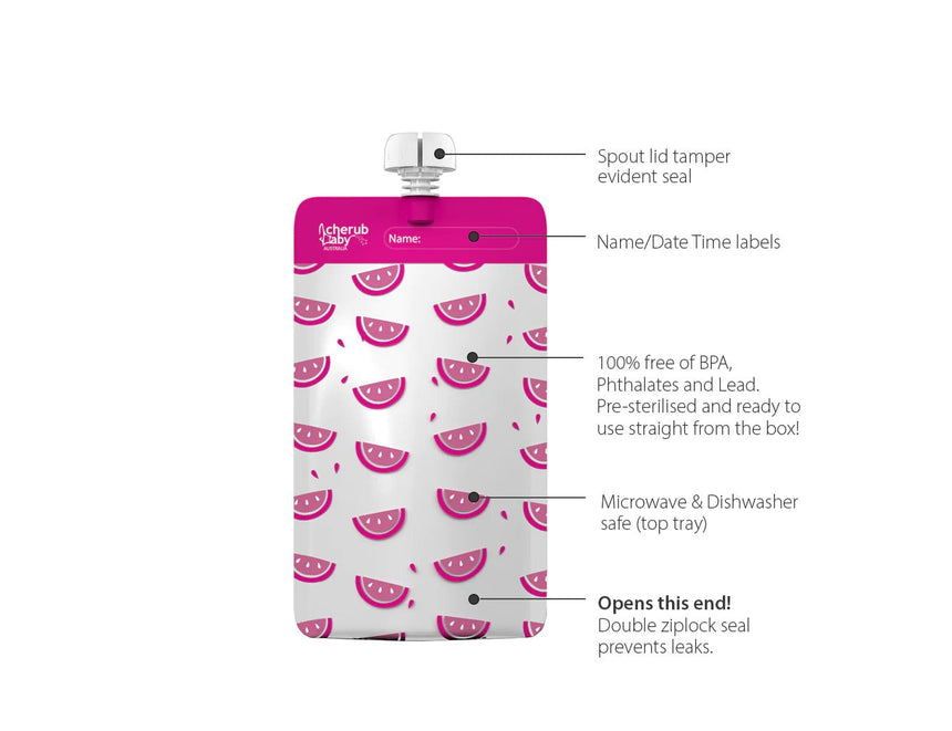 Cherub Baby Re-usable Food Storage Pouch Mini's 10PK Pink & Orange