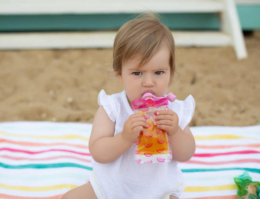 Cherub Baby Re-usable Food Storage Pouch Mini's 10PK Pink & Orange