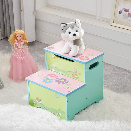 ALL 4 KIDS Girl Hand Painted Flower Step Stool