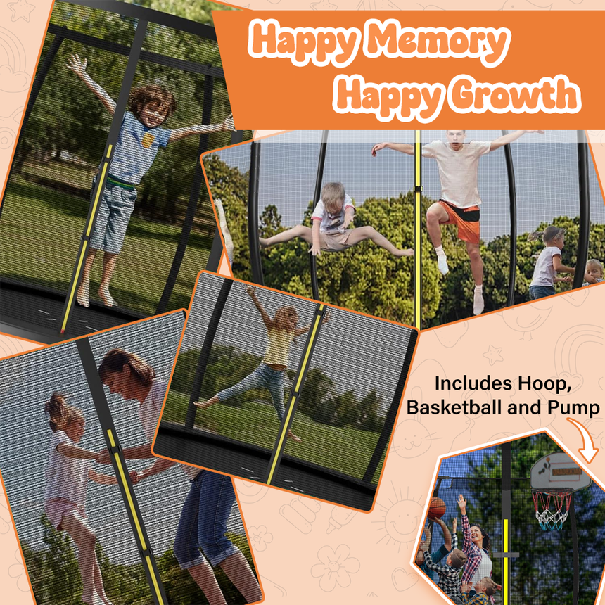 ALL 4 KIDS 10 FT Jump Zone Spring Trampoline with Basketball Board