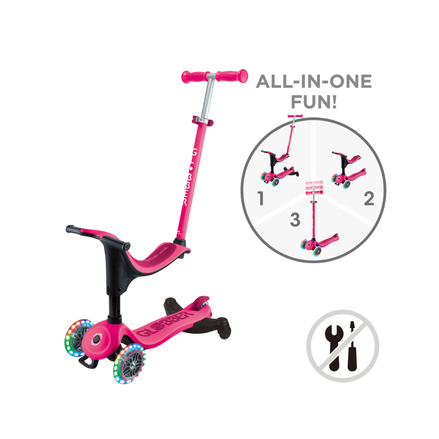 Globber Go Up Sporty Lights 360 Scooter - Fuchsia/Dark Pink