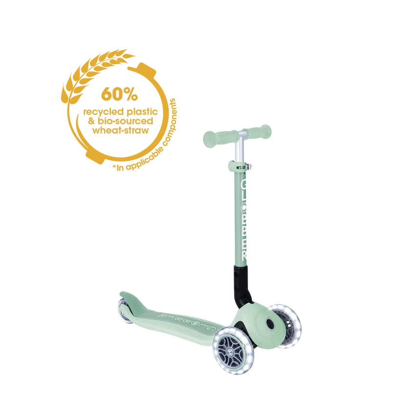 Globber ECOLOGIC JUNIOR Foldable Scooter with Lights - Pistachio