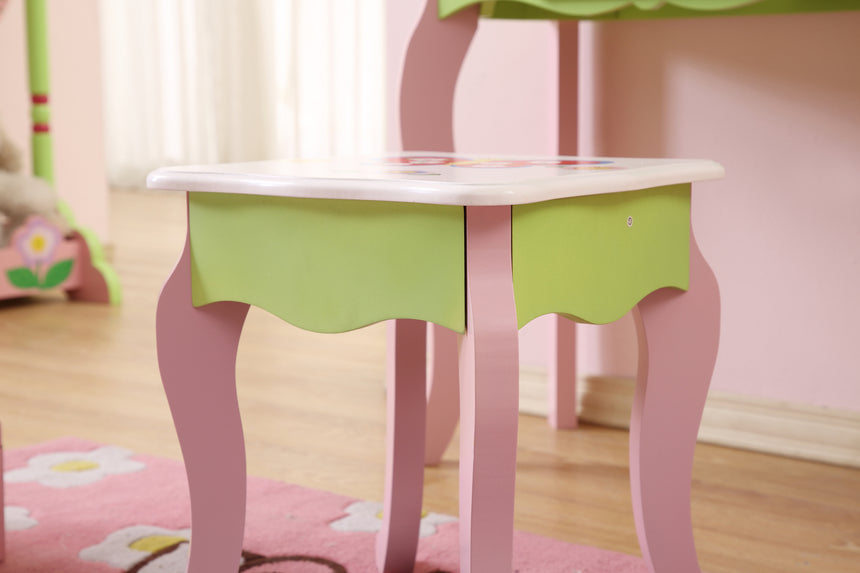 All 4 Kids Layla Girls Flower Vanity Set with Stool
