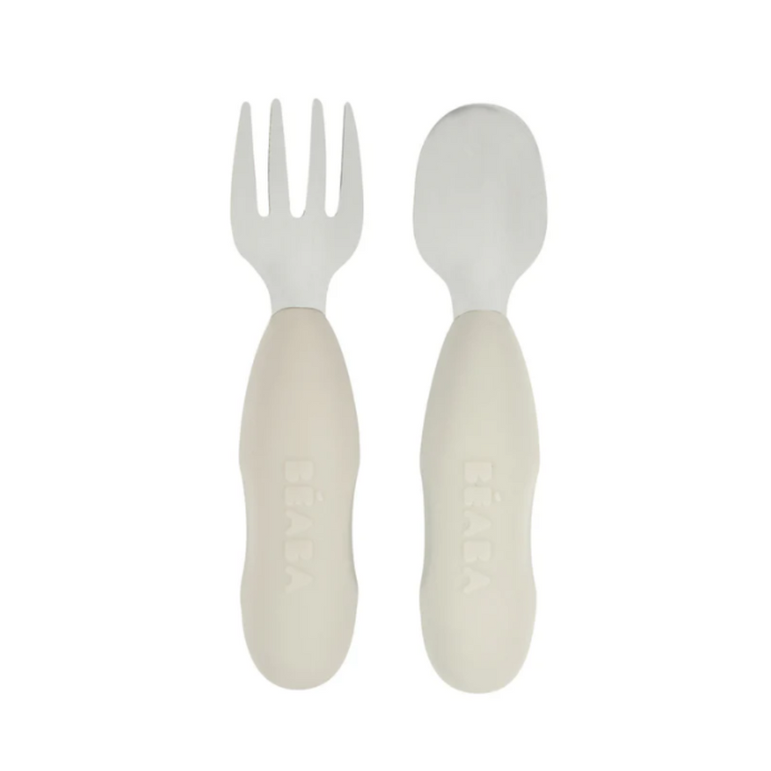 Beaba Fork & Spoon Stainless Steel Pre-Cutlery - Velvet Grey