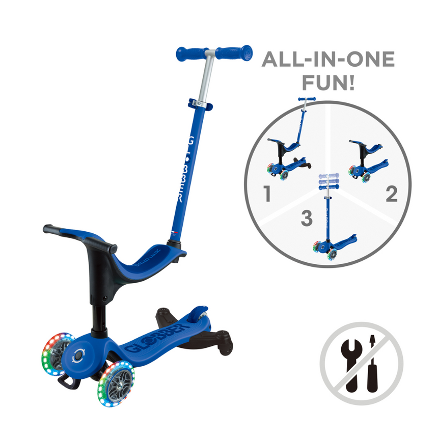 Globber Go Up Sporty Lights 360 Scooter - Navy/Dark Blue