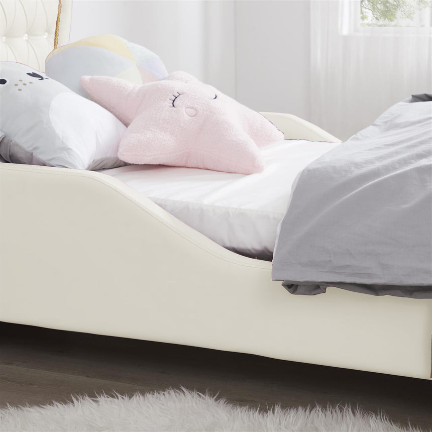 ALL 4 KIDS Brooklyn Heart PU Leather Single Upholstered Bed and Bedside Set- White