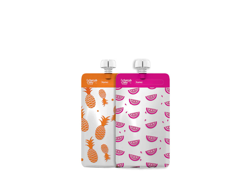 Cherub Baby Re-usable Food Storage Pouch Mini's 10PK Pink & Orange