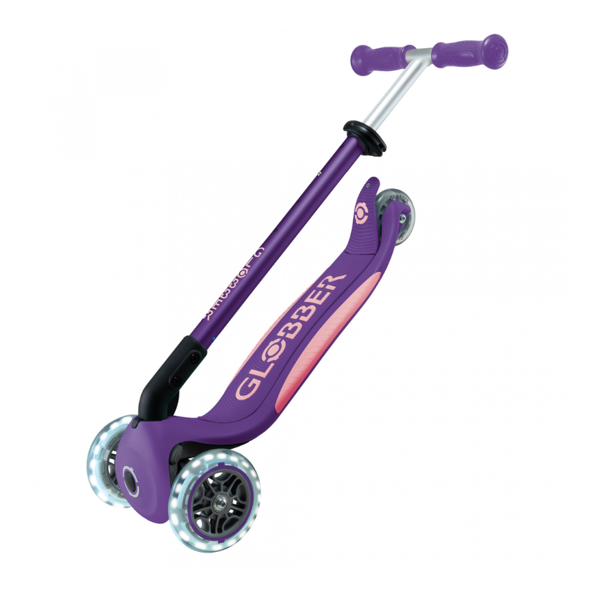 Globber Primo FOLD PLUS LIGHTS Scooter - Purple/ Pastel Pink