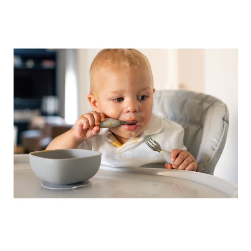 Beaba Fork & Spoon Stainless Steel Pre-Cutlery - Velvet Grey