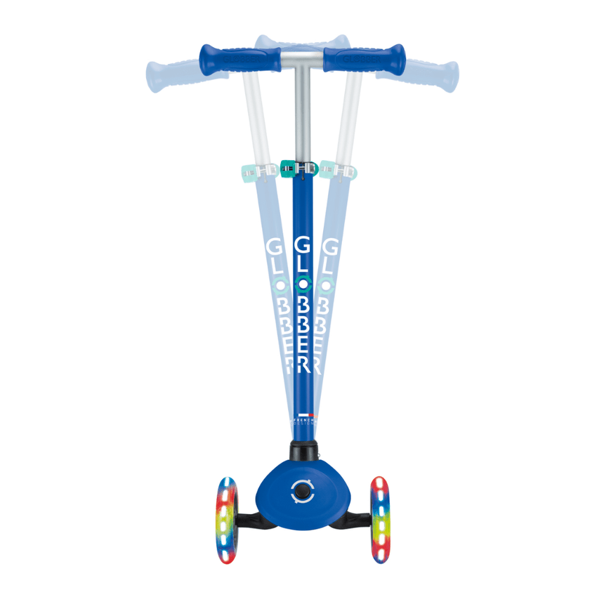 Globber Primo V2 Scooter with Lights and Griptape - Navy Blue/ Emerald Green