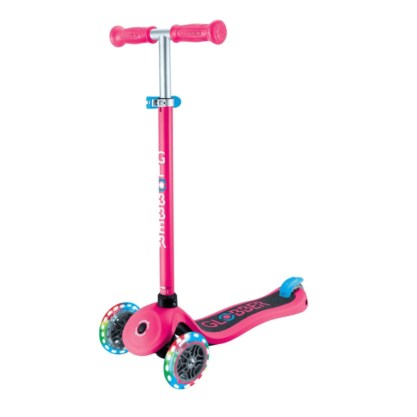 Globber Primo PLUS Scooter with Lights - Fuchsia Pink / Sky Blue