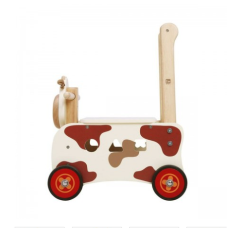Side view of I'm Toy Walk and Ride Cow Sorter sustainable rubberwood walker