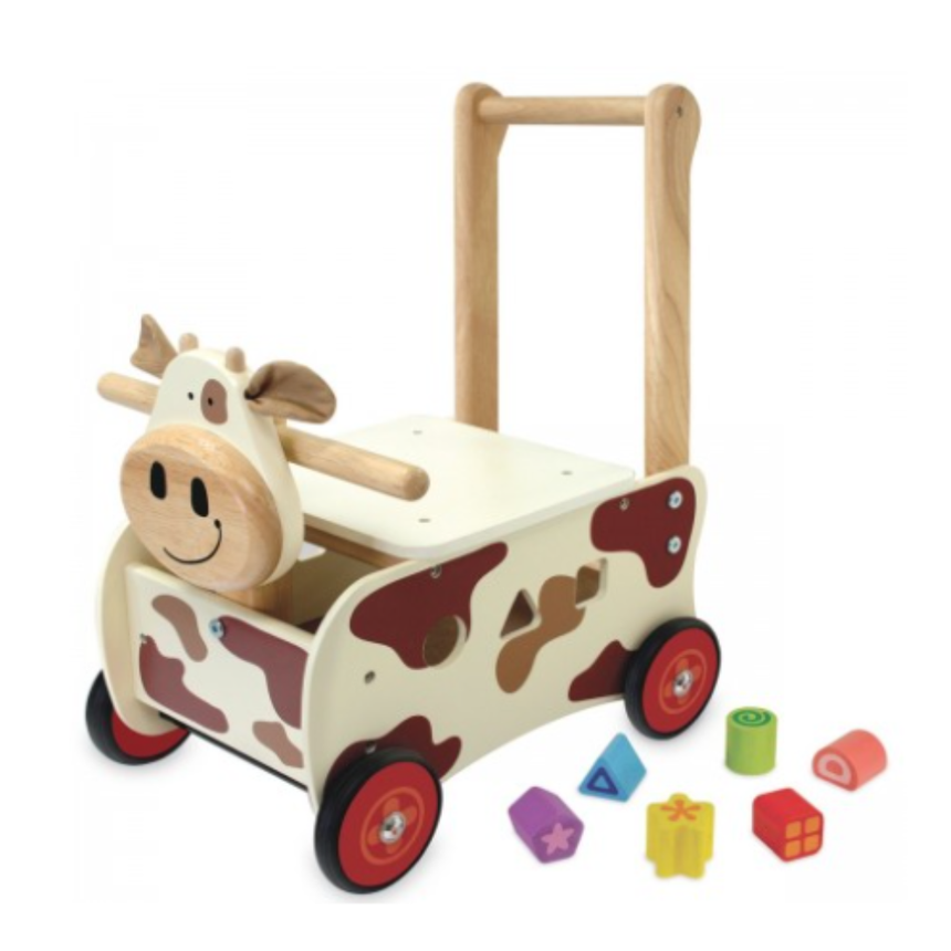 I'm Toy Walk and Ride Cow Sorter with six wooden shape sorting blocks