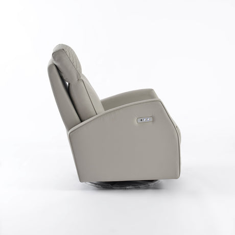 Marlo nursery recliner chair side view showing the curved arm and control panel