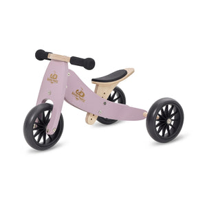 Kinderfeets Tiny Tot 2-in-1 trike in Lavender – dusty pink wooden three-wheel toddler bike