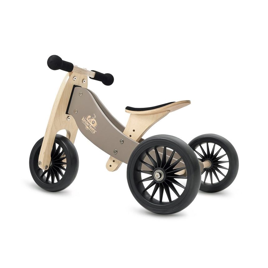 Kinderfeets Tiny Tot Plus 2-in-1 trike in Slate Grey – warm grey wooden three-wheel toddler bike