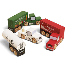 Le Toy Van Wooden Toy Trucks three FSC wood electric trucks with trailers