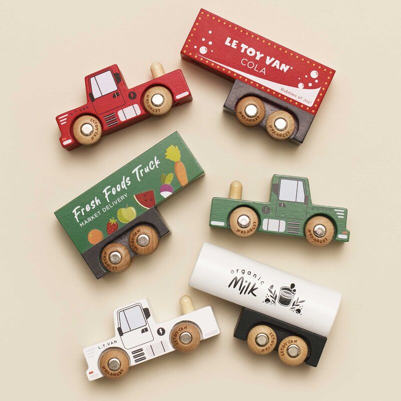 Le Toy Van Wooden Toy Trucks three FSC wood electric trucks with trailers – view 7