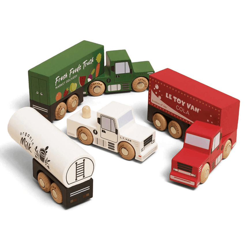 Le Toy Van Wooden Toy Trucks three FSC wood electric trucks with trailers – view 8