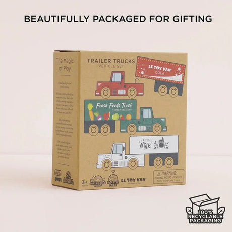 Le Toy Van Wooden Toy Trucks three FSC wood electric trucks with trailers – view 3