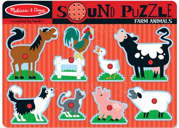 Melissa and Doug Farm Animals Sound Puzzle 8 piece wooden puzzle