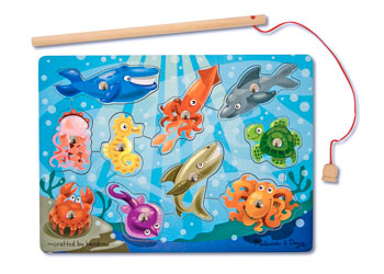 Melissa and Doug Magnetic Wooden Fishing Game with fishing rods and fish