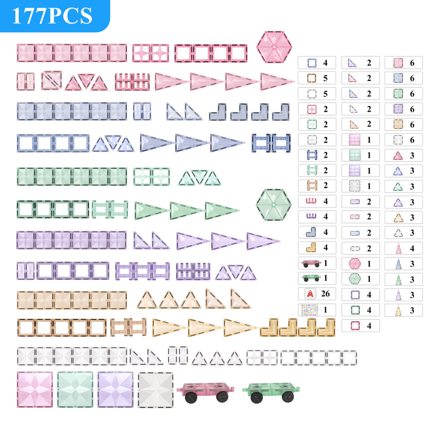 MNTL Pastel Space Travelling Magnetic Tile Set 177 Pcs
