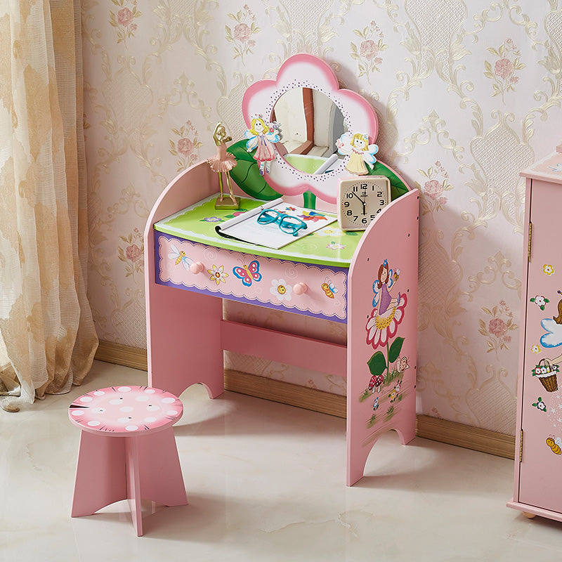 Girls fairy dressing table with stool, drawer and oval mirror