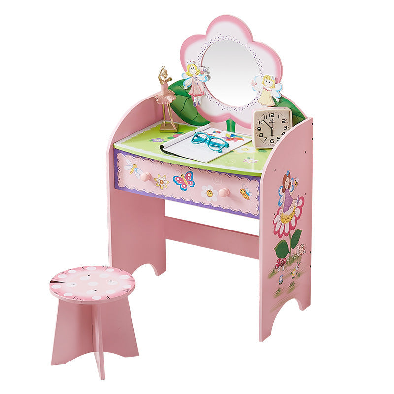 Pink girls dressing table with matching stool for bedroom or playroom