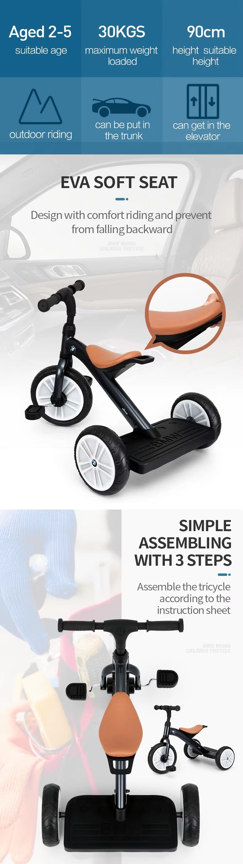 Rastar Licensed BMW Tricycle Bike - Pure White