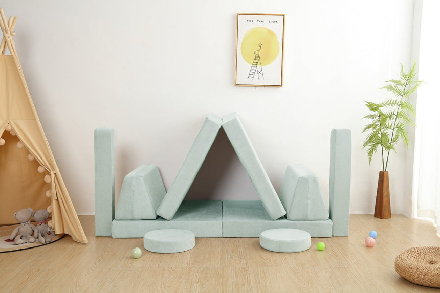 All 4 Kids Ethan 10 PCS Modular Play Couch - Green