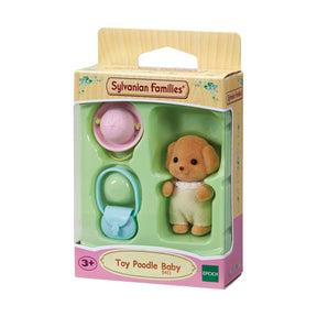 Sylvanian Families Toy Poodle Baby in box packaging with accessories