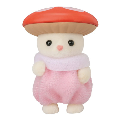 Close up of Sylvanian Families Baby Forest Costume Series silk cat baby in mushroom costume