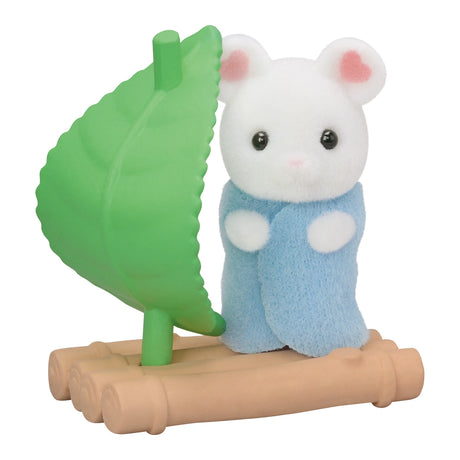 Close up of Sylvanian Families Baby Forest Costume Series husky baby with leaf accessory