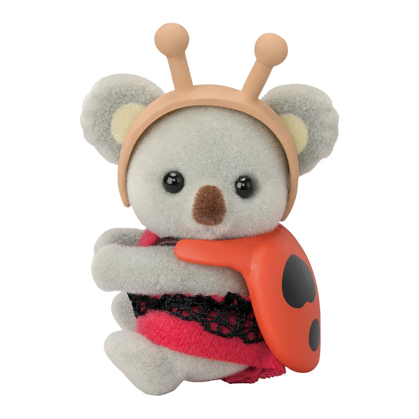 Close up of Sylvanian Families Baby Forest Costume Series koala baby in ladybird costume