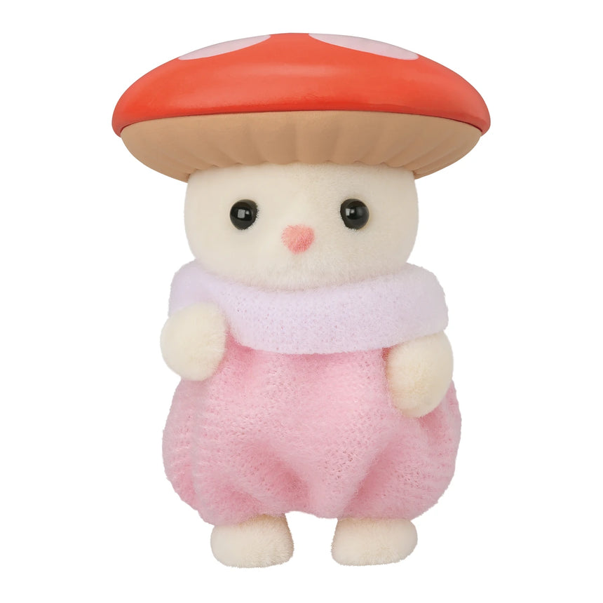 Close up of Sylvanian Families Baby Forest Costume Series silk cat baby in mushroom costume