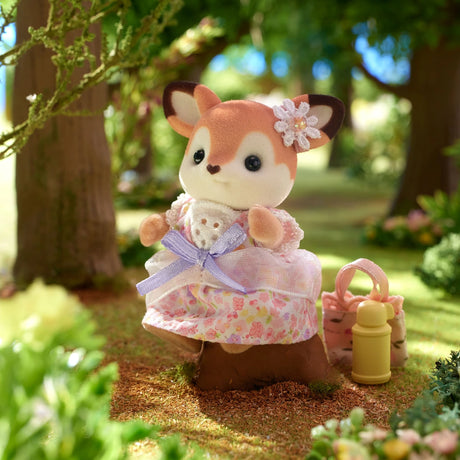 Sylvanian Families Deer Family girl figure with handbag in forest scene