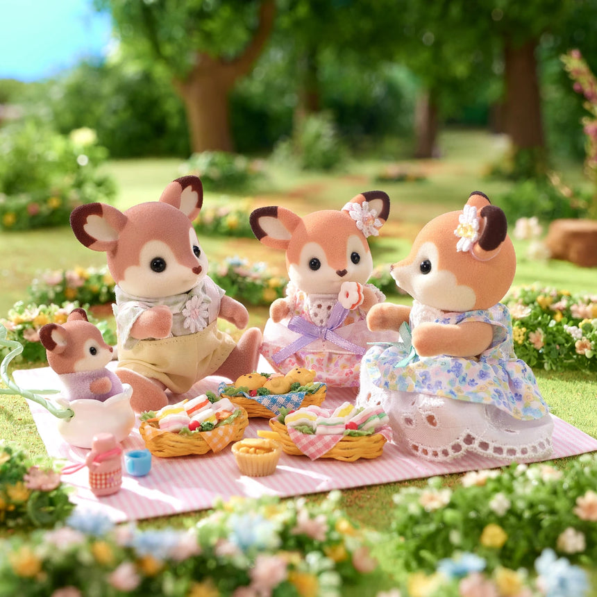 Sylvanian Families Deer Family having a picnic in a forest scene