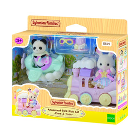 Sylvanian Families Amusement Park Ride Set Plane and Train in box packaging