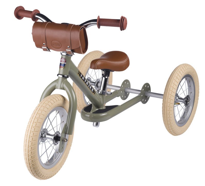 Trybike handlebar bag attached to the handlebars