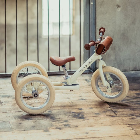 Vintage Cream Trybike unique footrest for learning to balance