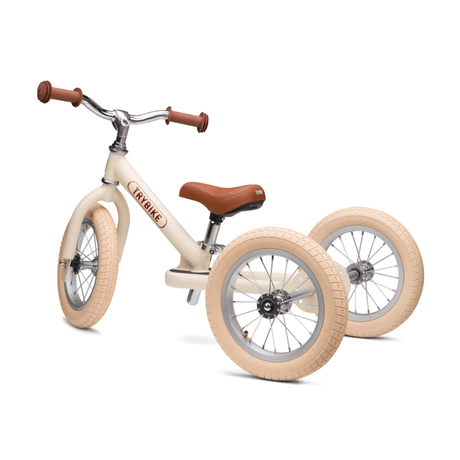 Vintage Cream Trybike 12 inch spoked steel wheels with pneumatic tyres