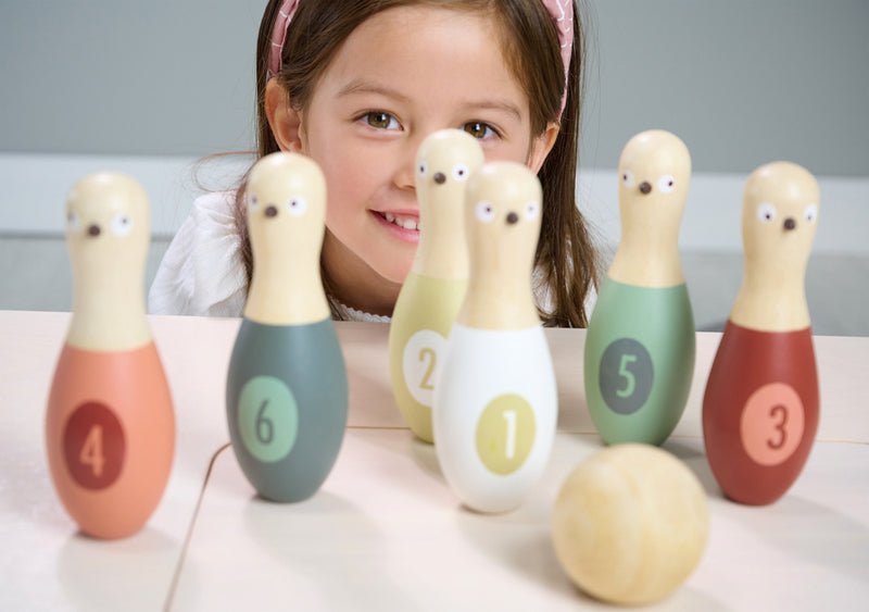 Tender Leaf Toys Wooden Birdie Skittles Bowling Set