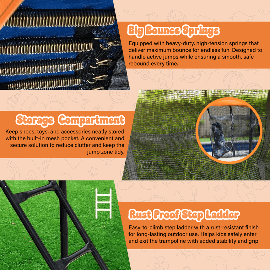 ALL 4 KIDS 10 FT Jump Zone Spring Trampoline with Basketball Board